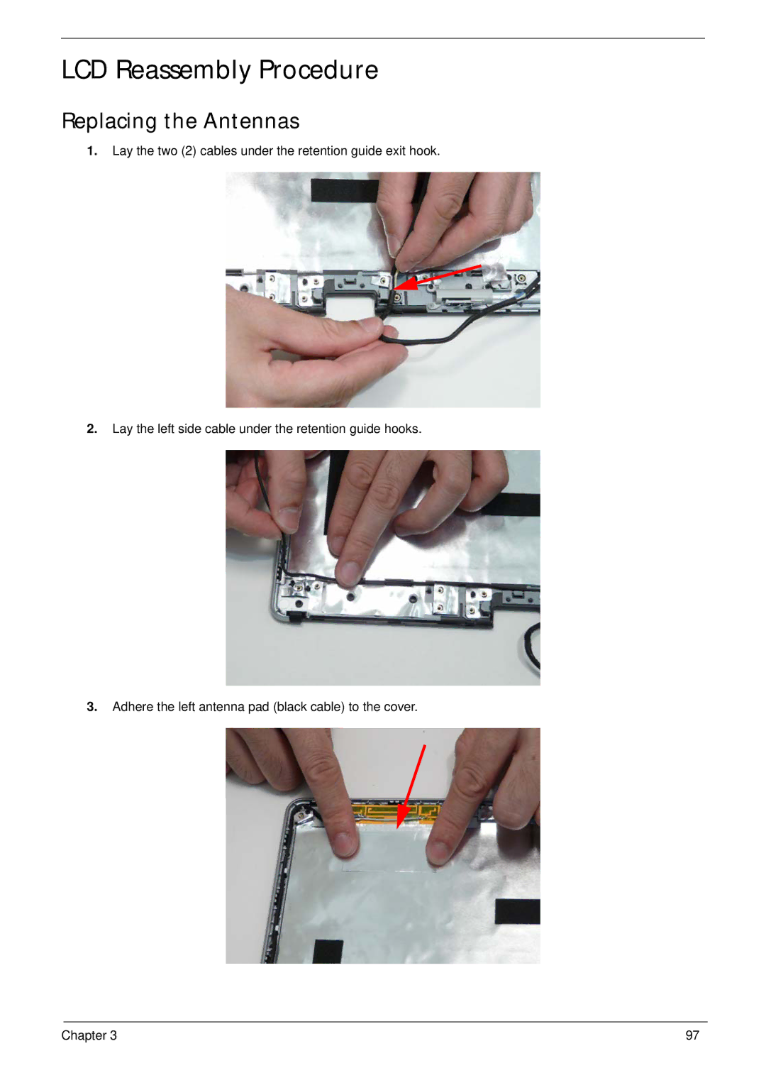 Acer 1820TP manual LCD Reassembly Procedure, Replacing the Antennas 