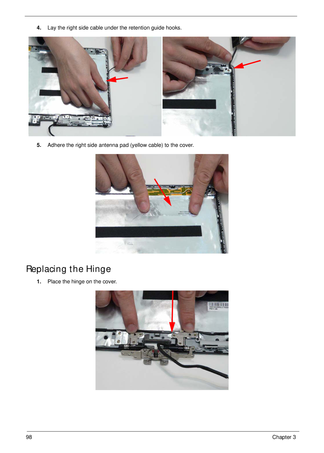 Acer 1820TP manual Replacing the Hinge 