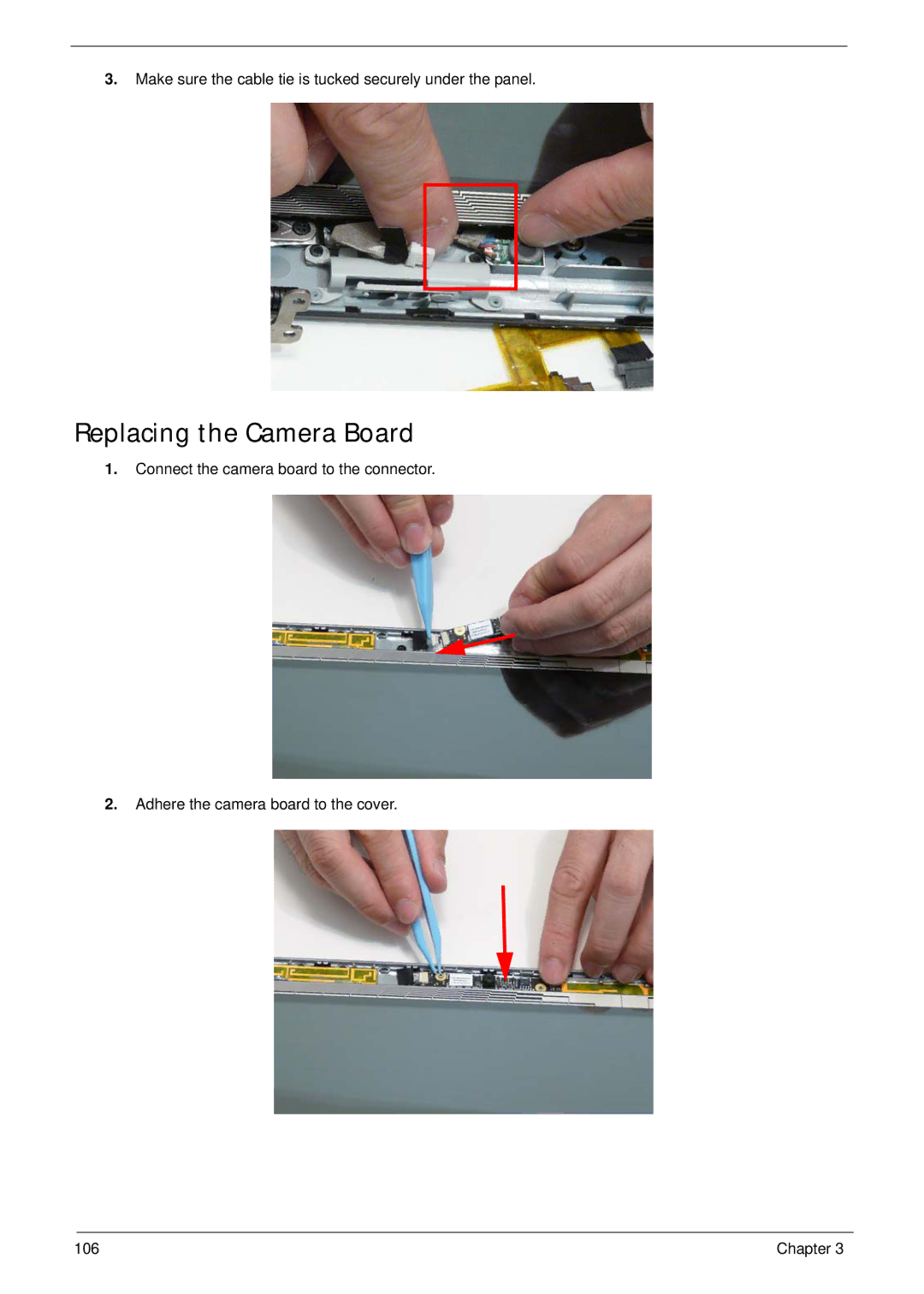 Acer 1820TP manual Replacing the Camera Board 