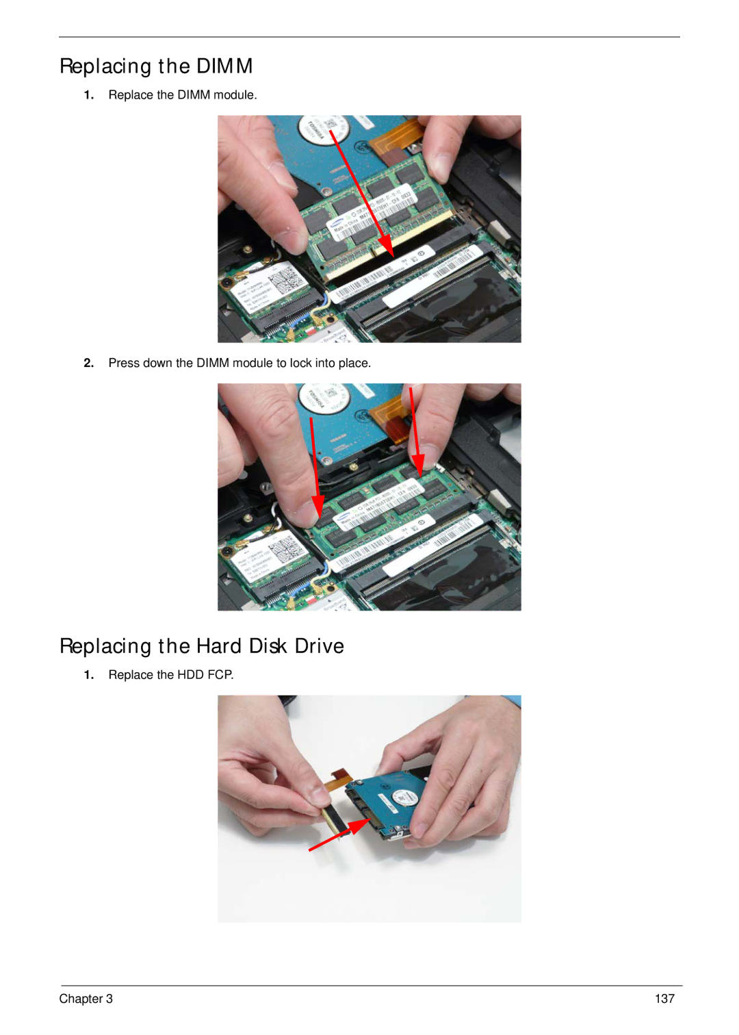 Acer 1820TP manual Replacing the Dimm, Replacing the Hard Disk Drive 