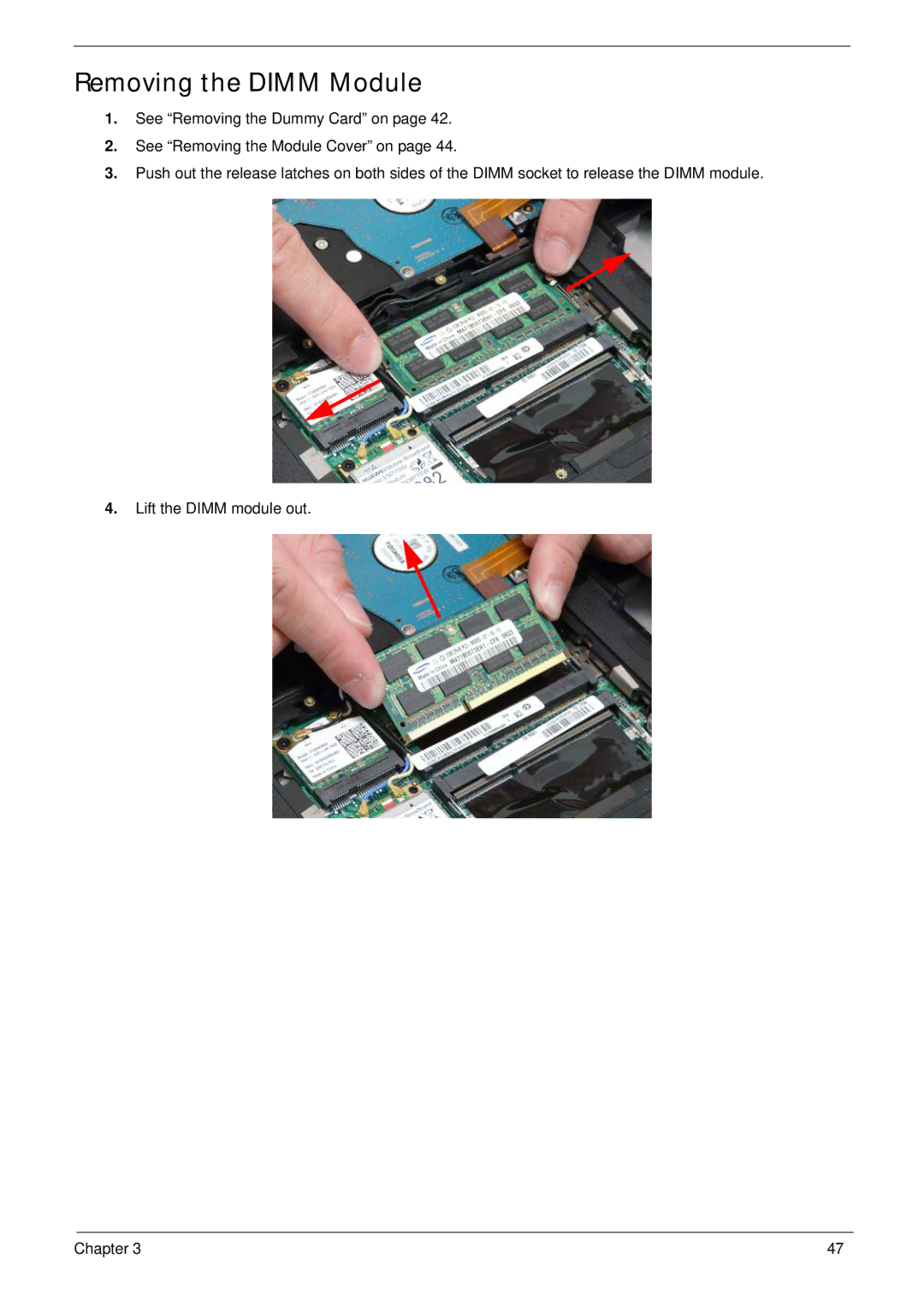 Acer 1820TP manual Removing the Dimm Module 