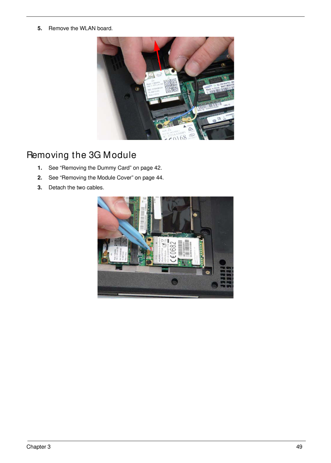 Acer 1820TP manual Removing the 3G Module 