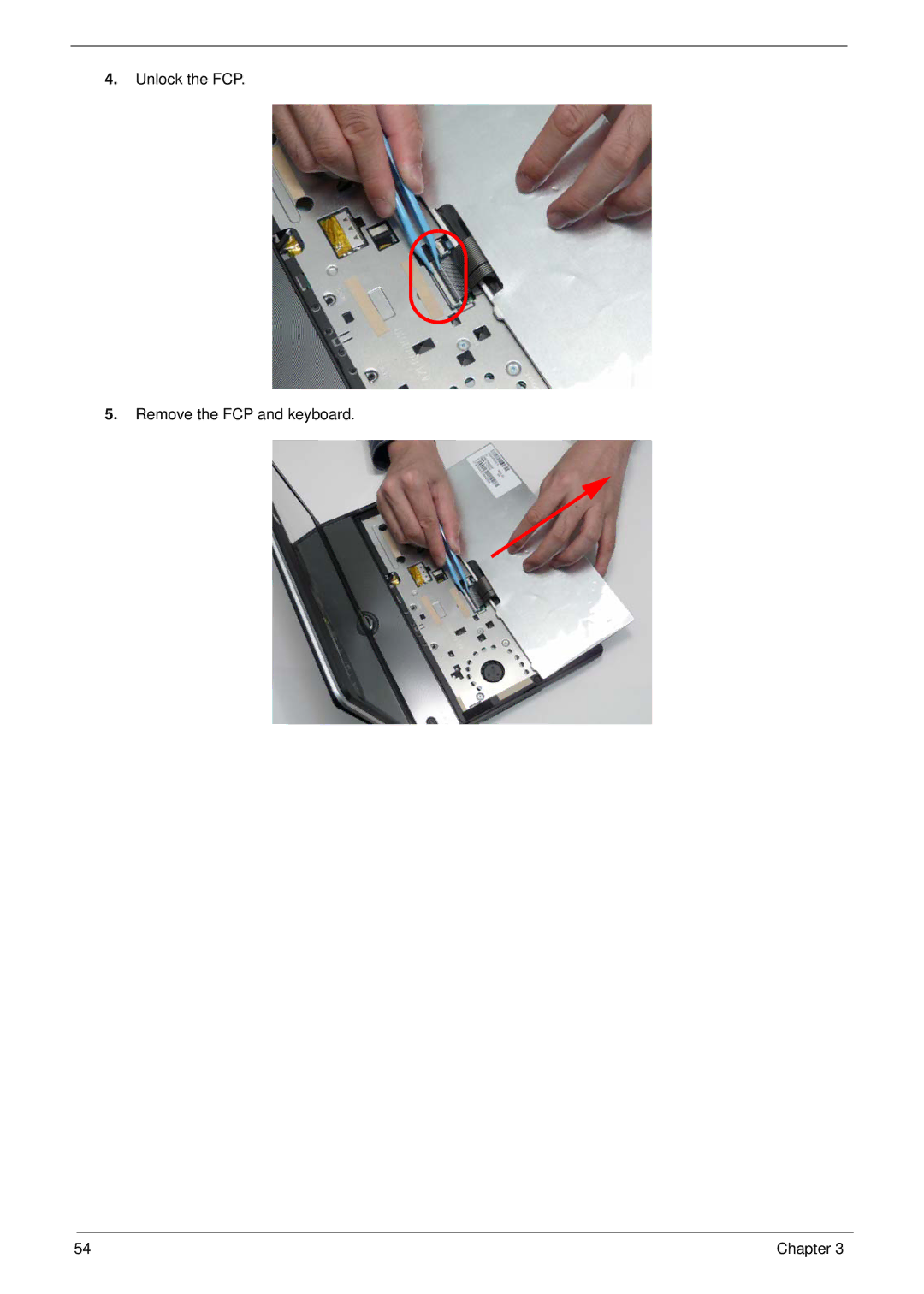 Acer 1820TP manual Unlock the FCP Remove the FCP and keyboard 