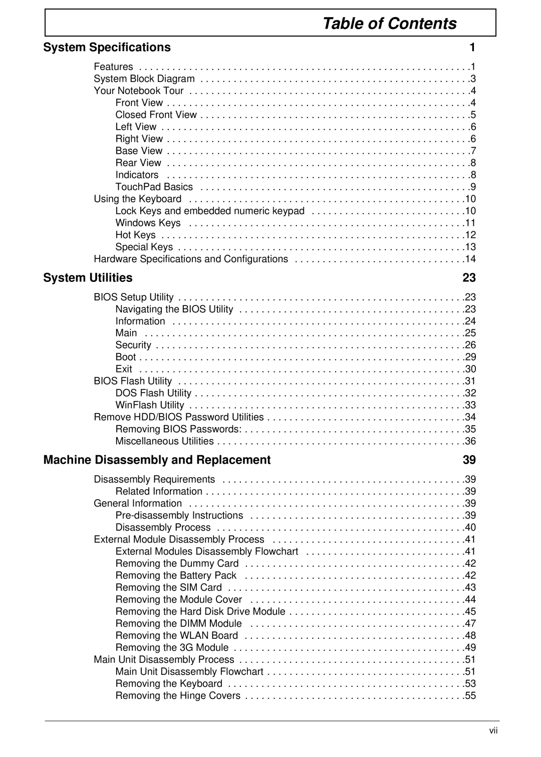 Acer 1820TP manual Table of Contents 