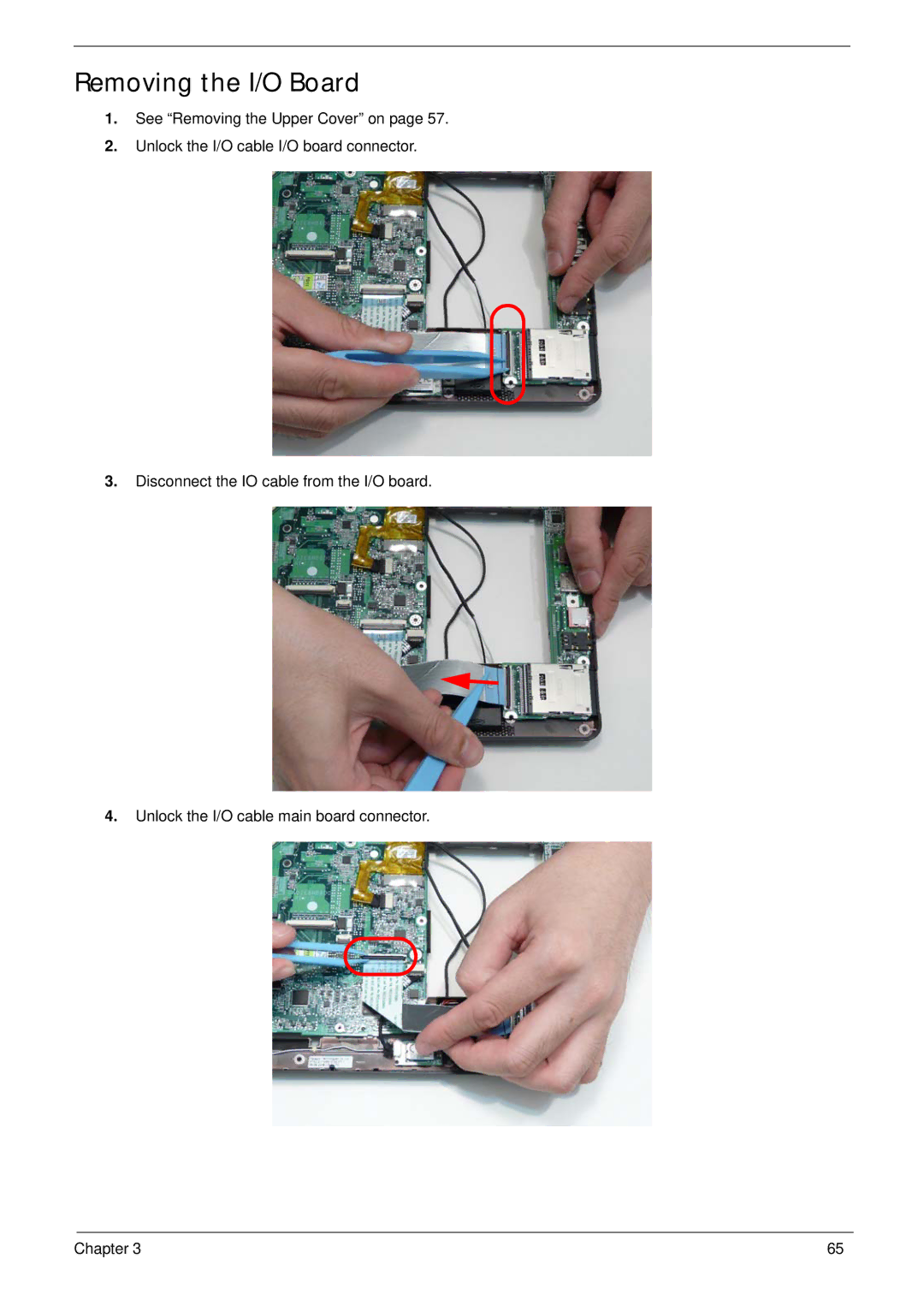 Acer 1820TP manual Removing the I/O Board 