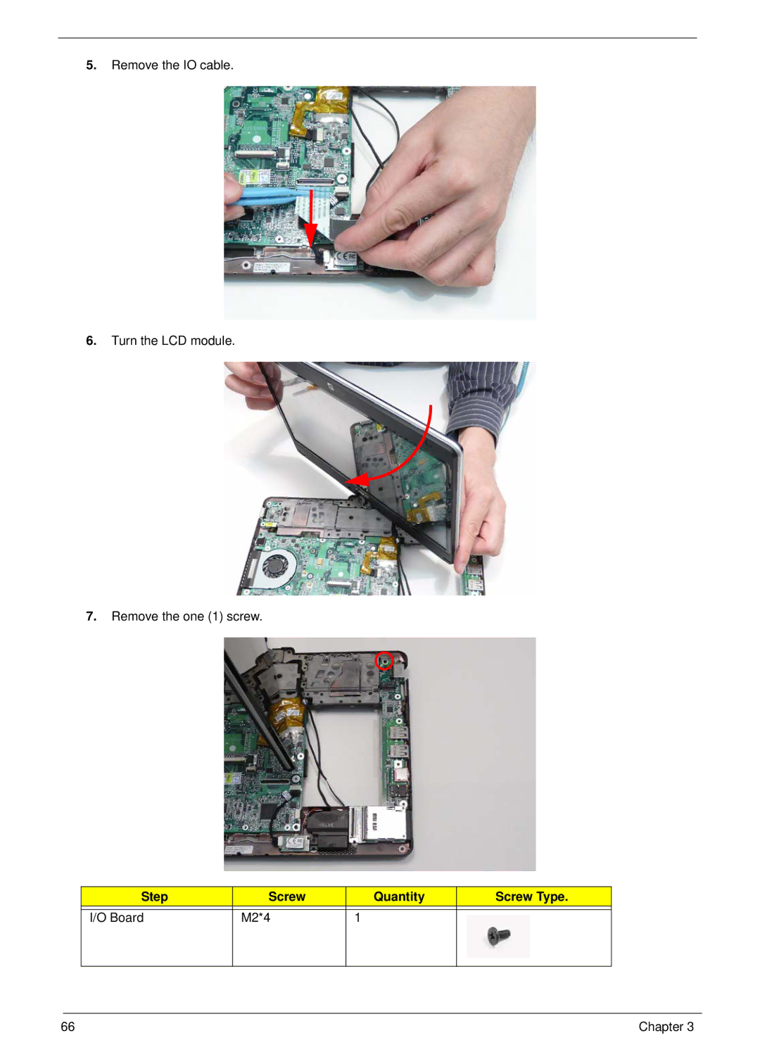 Acer 1820TP manual Step Screw Quantity Screw Type Board M2*4 