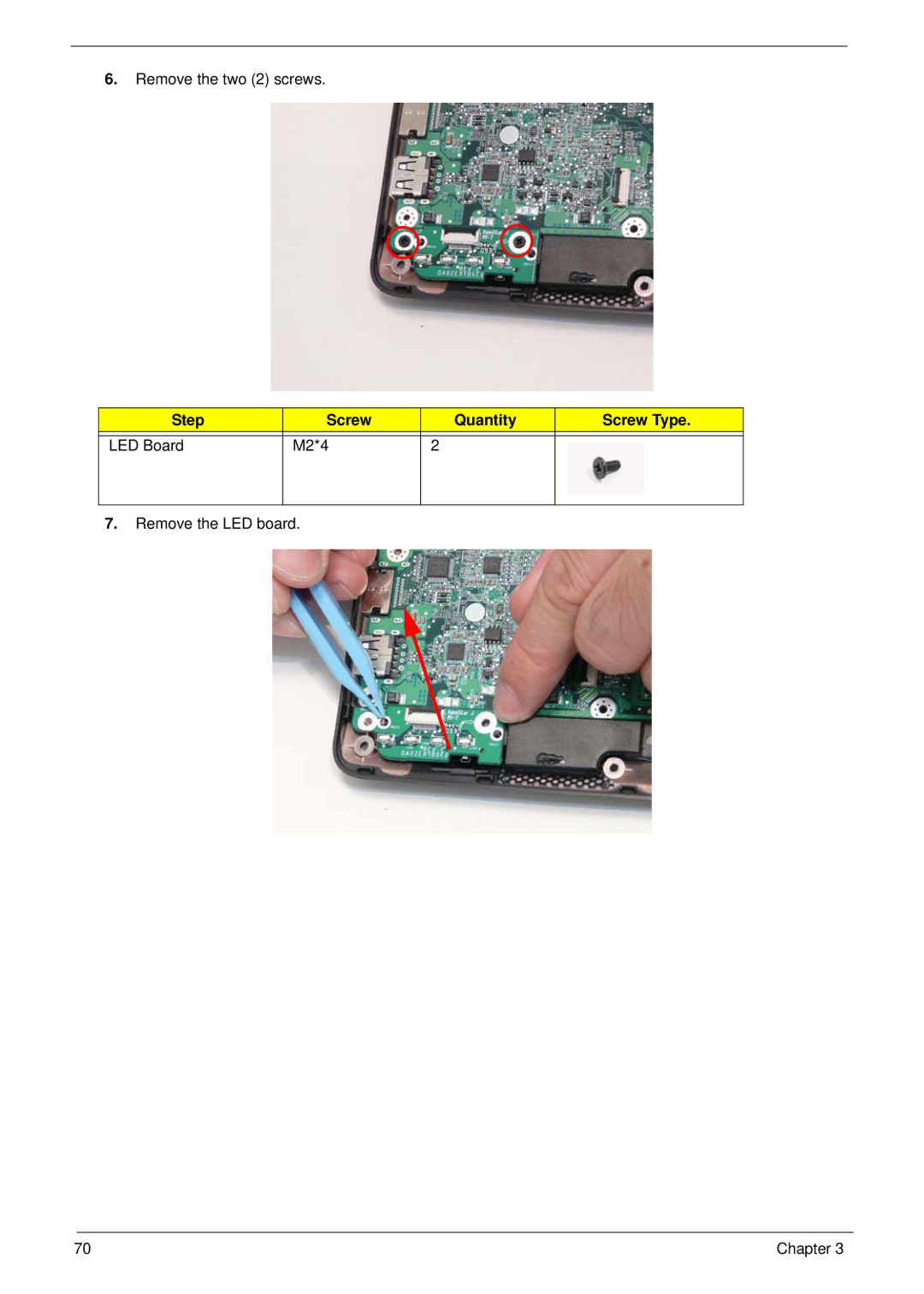 Acer 1820TP manual Step Screw Quantity Screw Type LED Board M2*4 