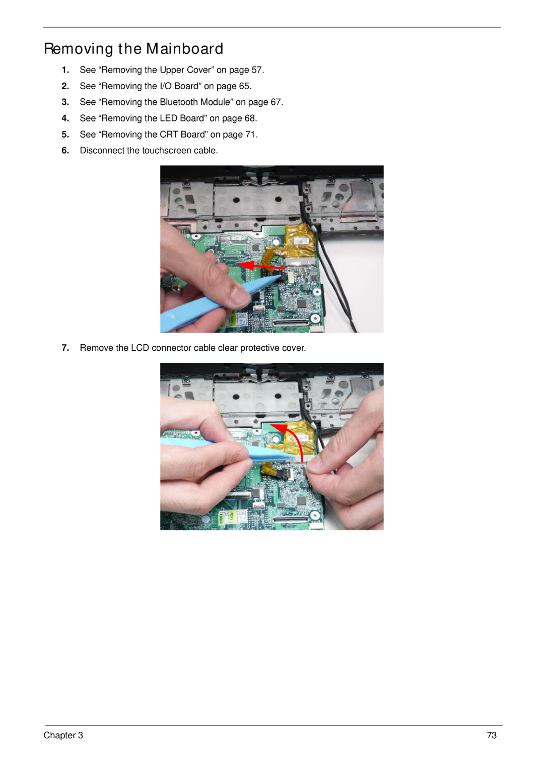 Acer 1820TP manual Removing the Mainboard 