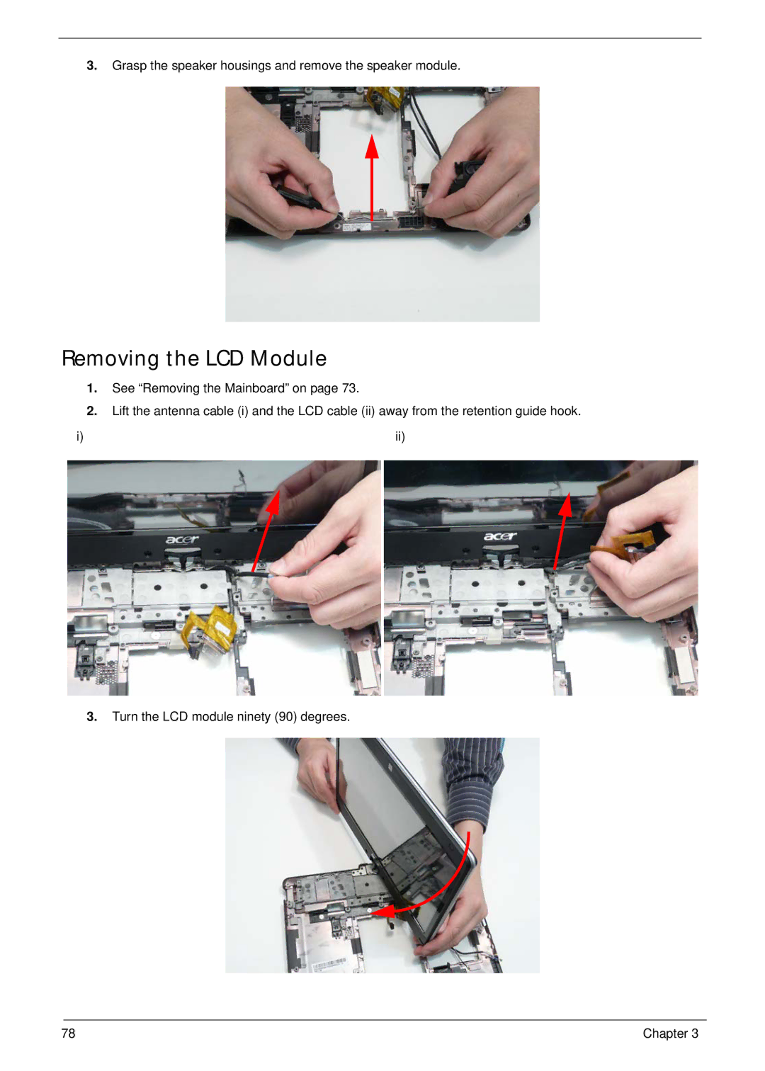 Acer 1820TP manual Removing the LCD Module 