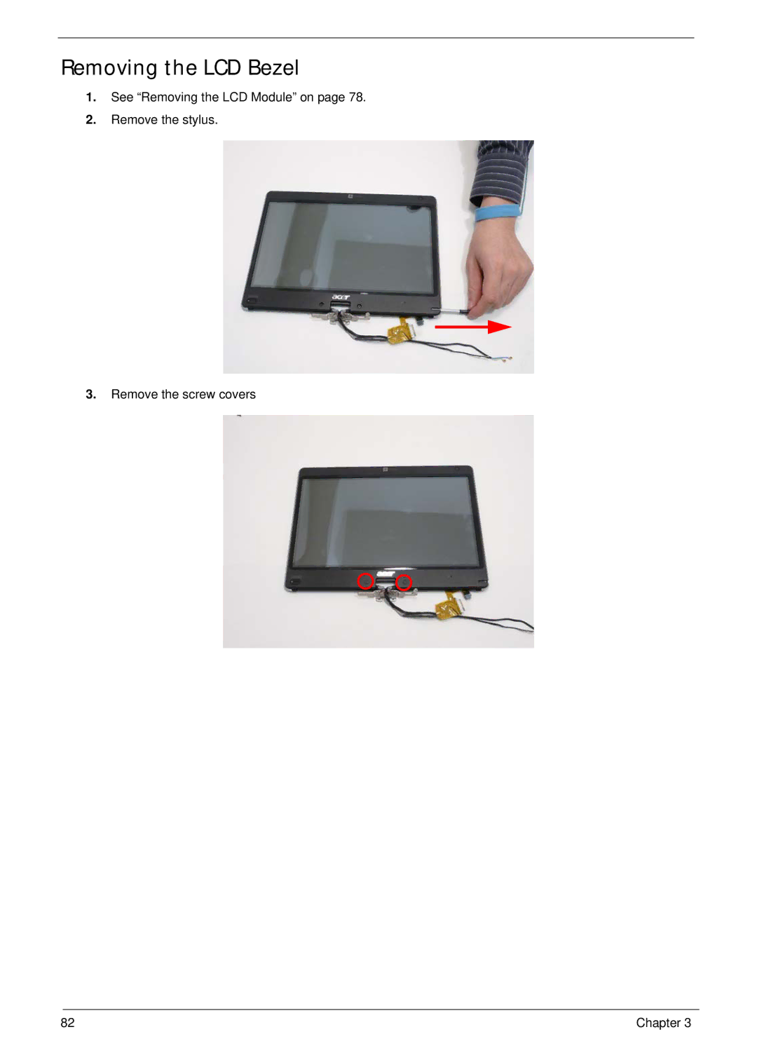 Acer 1820TP manual Removing the LCD Bezel 