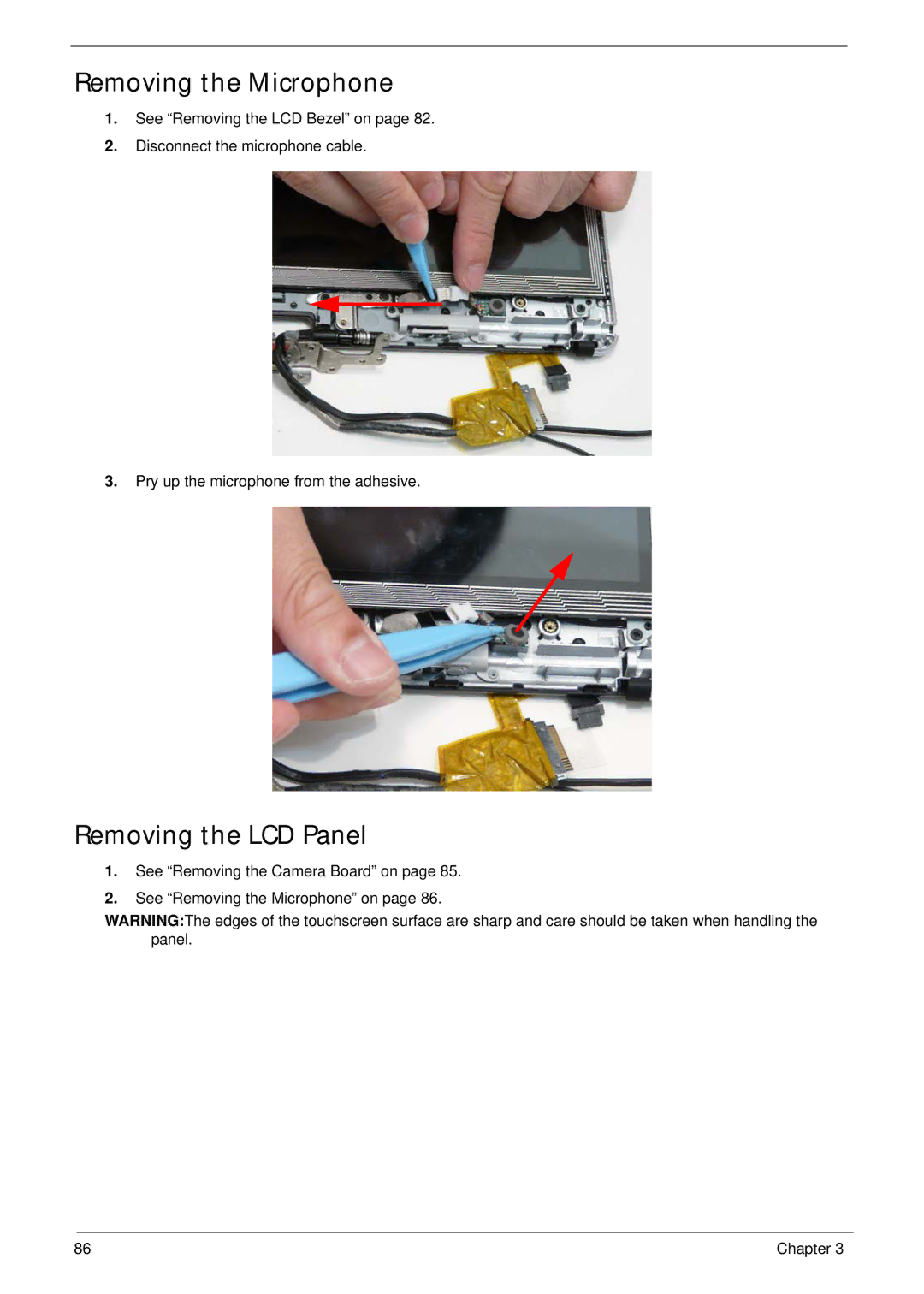 Acer 1820TP manual Removing the Microphone, Removing the LCD Panel 