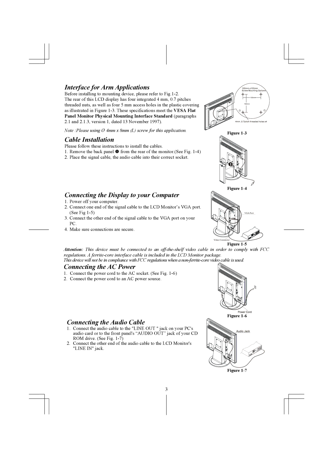 Acer 1911 specifications Interface for Arm Applications, Cable Installation, Connecting the Display to your Computer 