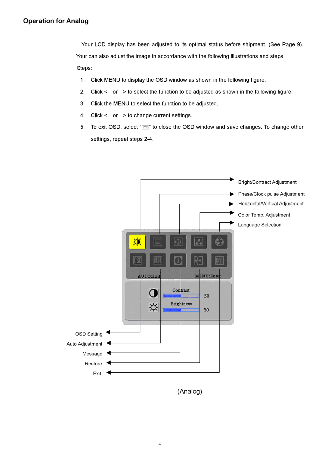 Acer ET.L5209.005, 1916W technical specifications Operation for Analog 