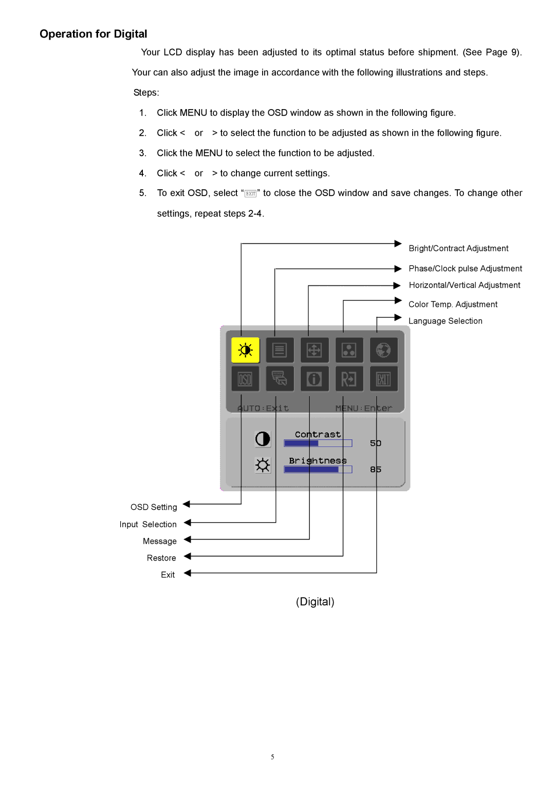 Acer 1916W, ET.L5209.005 technical specifications Operation for Digital 