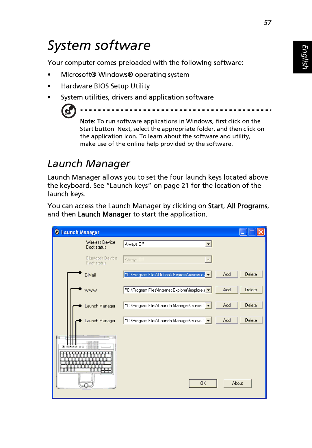 Acer 2500 Series, 2000 Series manual System software, Launch Manager 