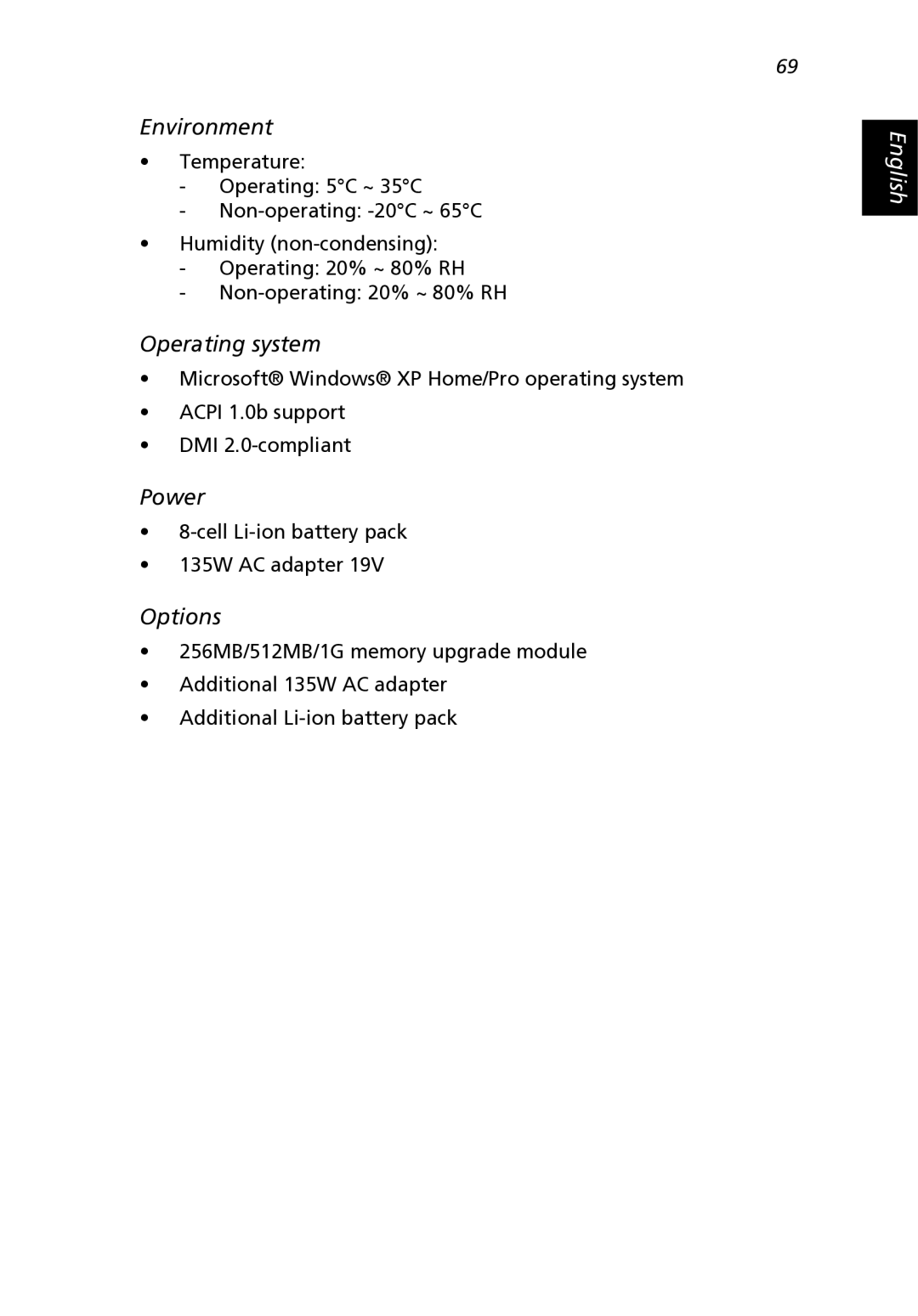 Acer 2500 Series, 2000 Series manual Operating system 