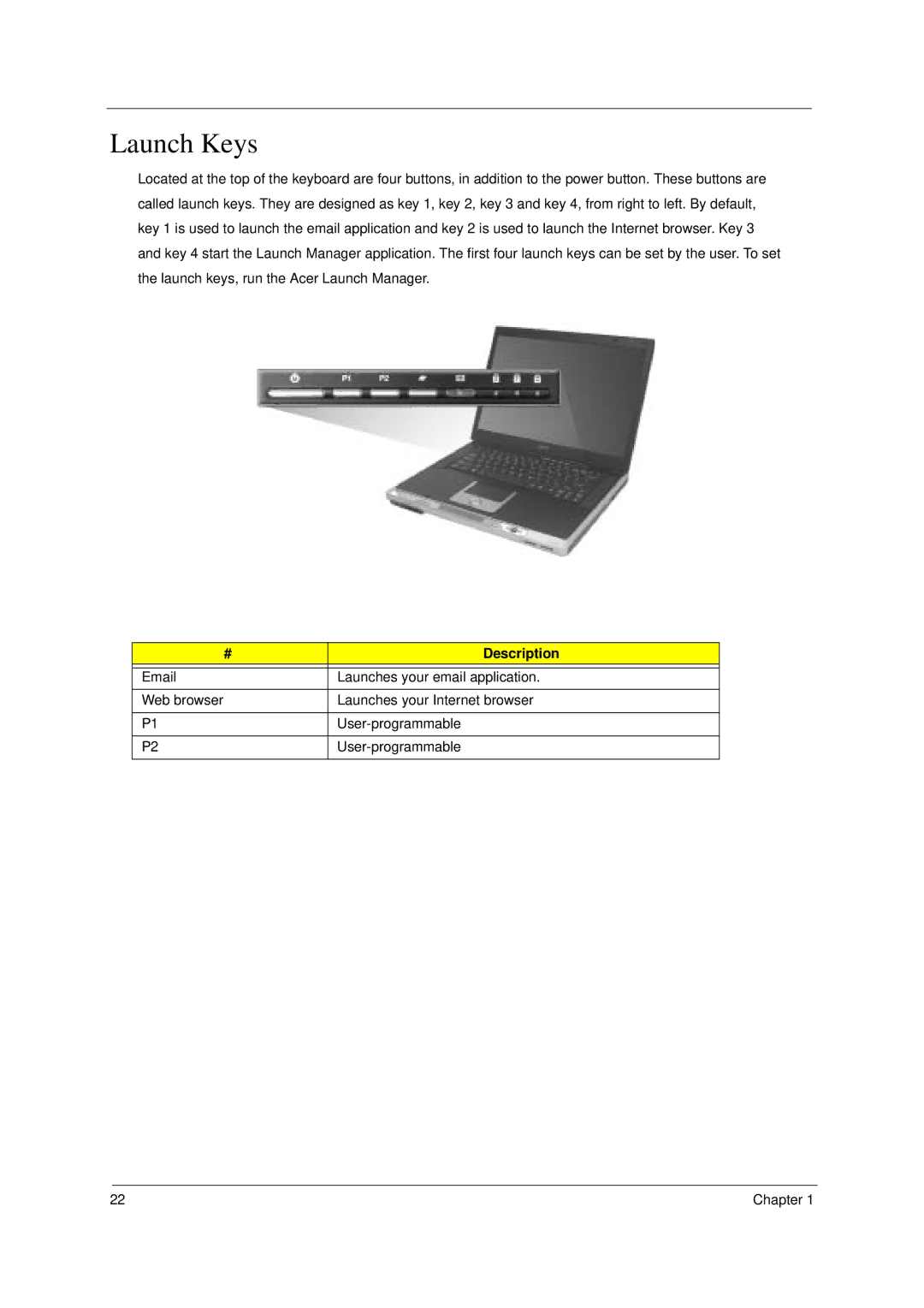 Acer 2000 manual Launch Keys 