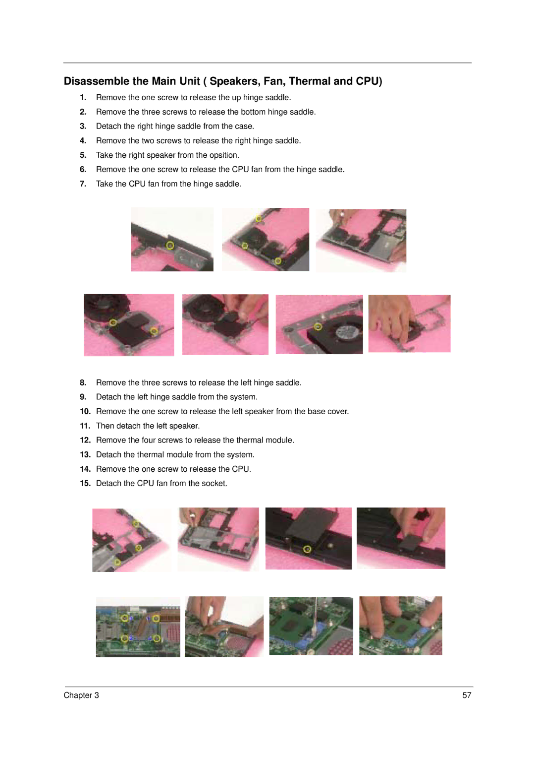 Acer 2000 manual Disassemble the Main Unit Speakers, Fan, Thermal and CPU 