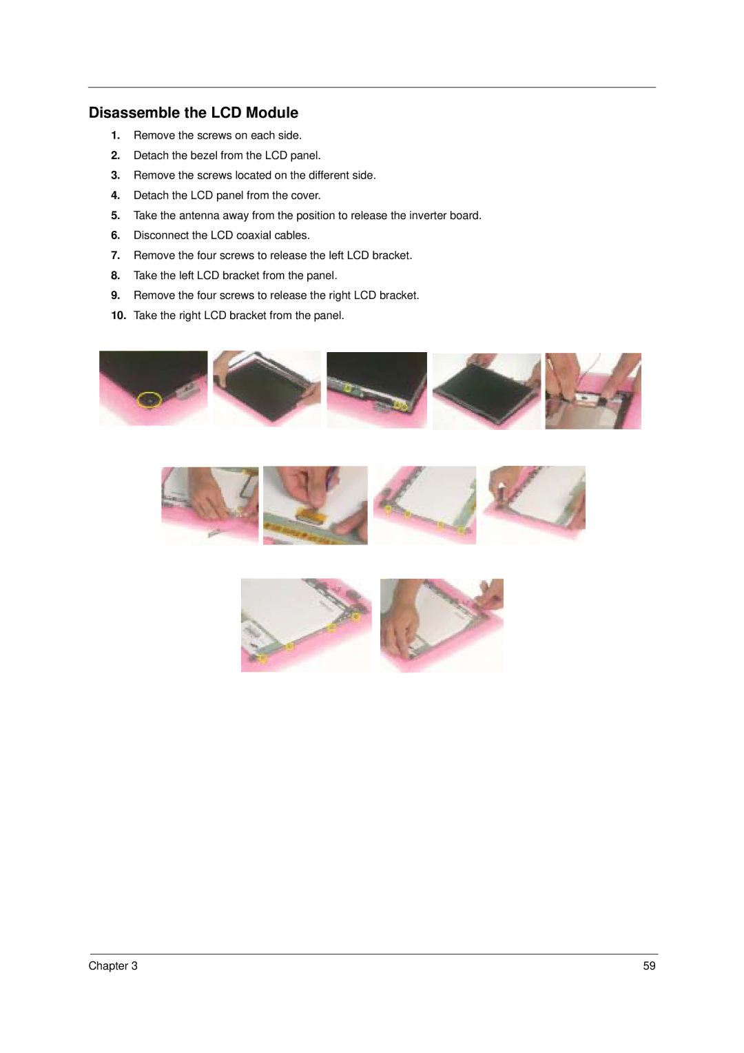 Acer 2000 manual Disassemble the LCD Module 