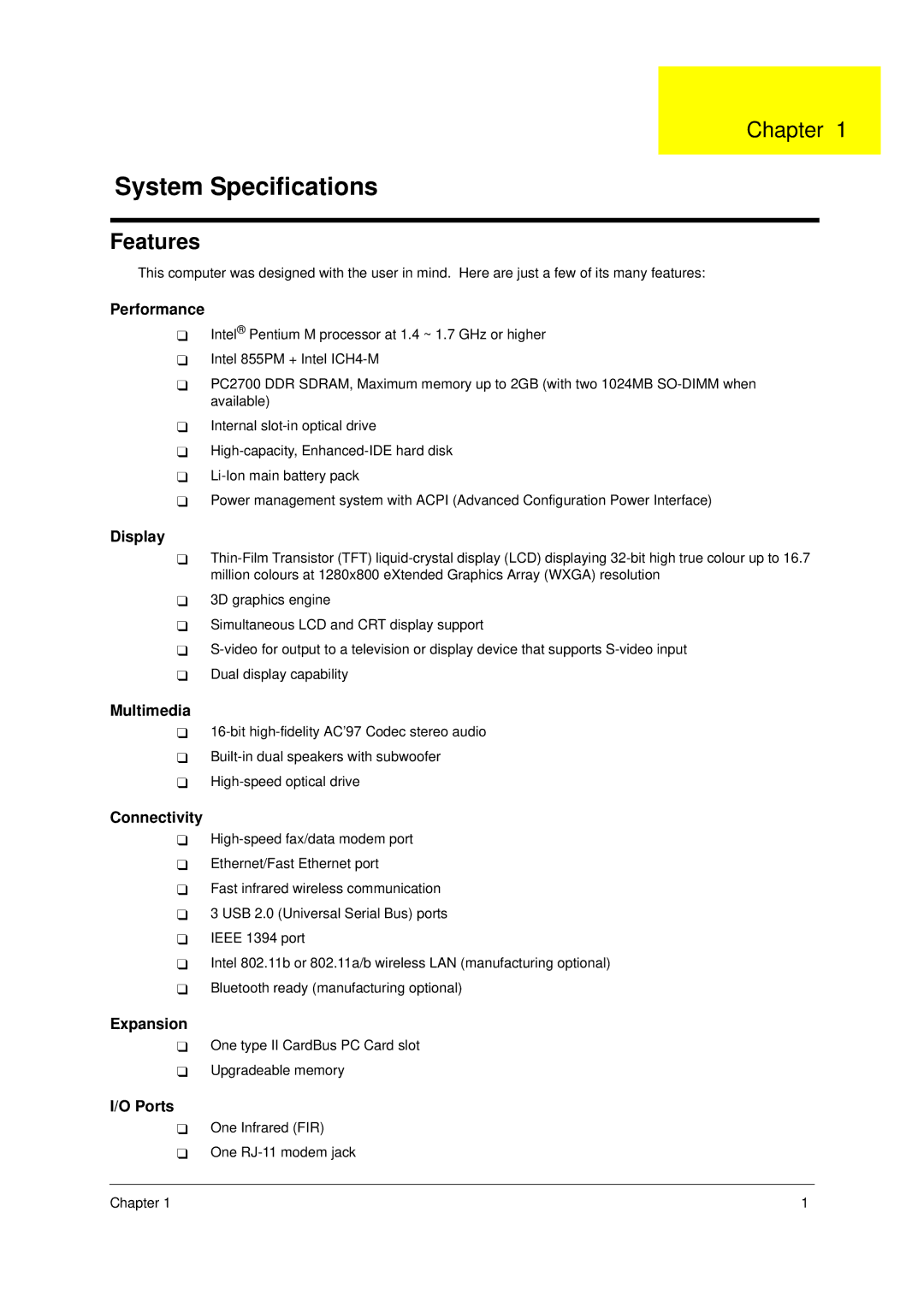 Acer 2000 manual Features 