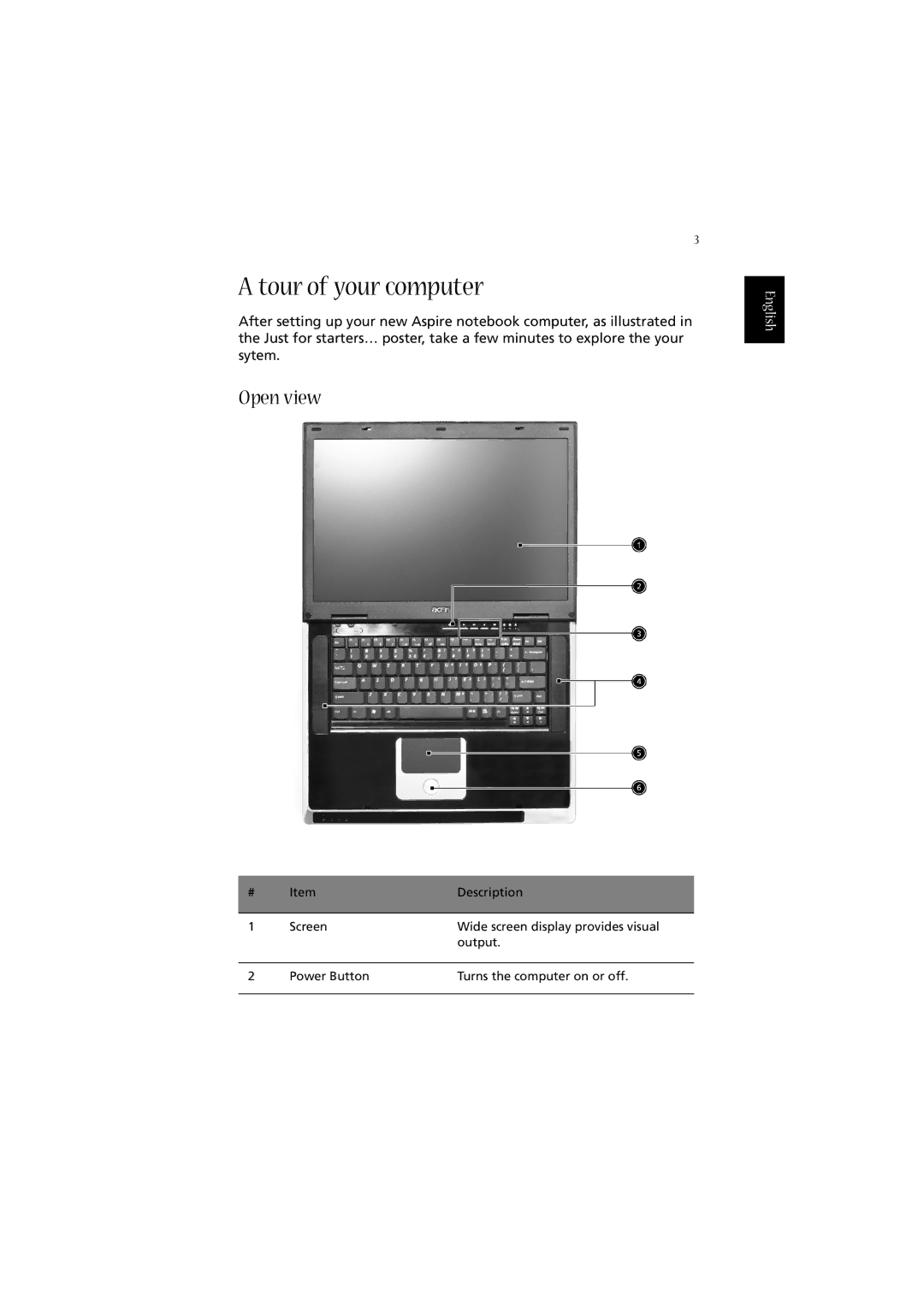 Acer 2010 manual Tour of your computer, Open view 