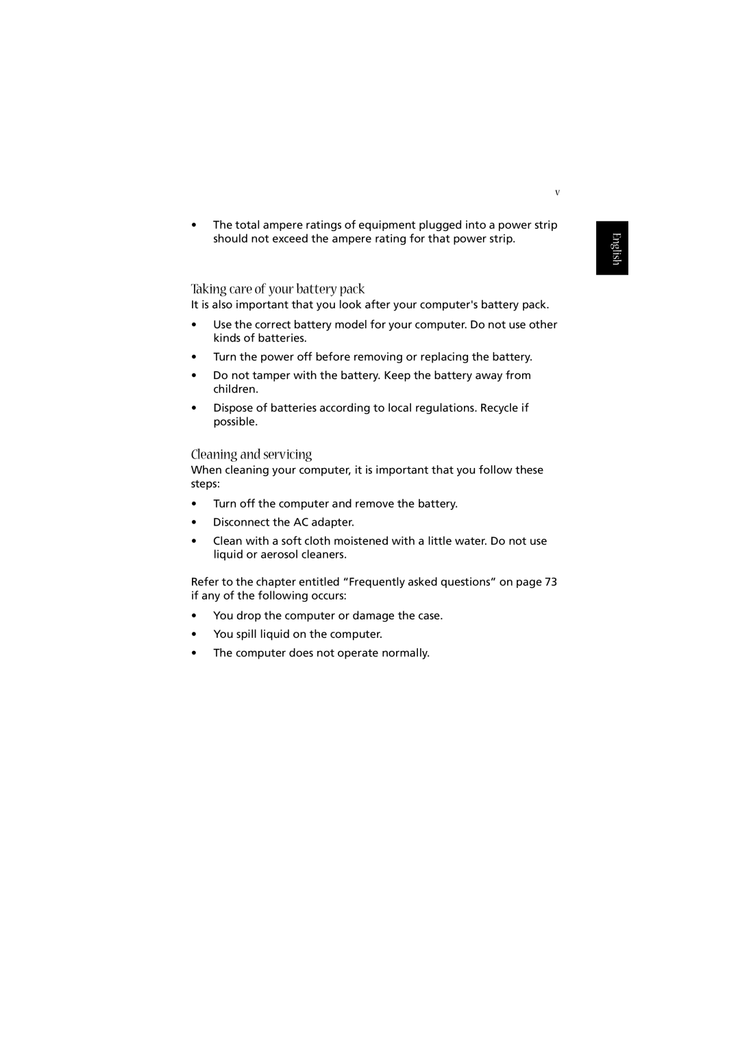 Acer 2010 manual Taking care of your battery pack, Cleaning and servicing 