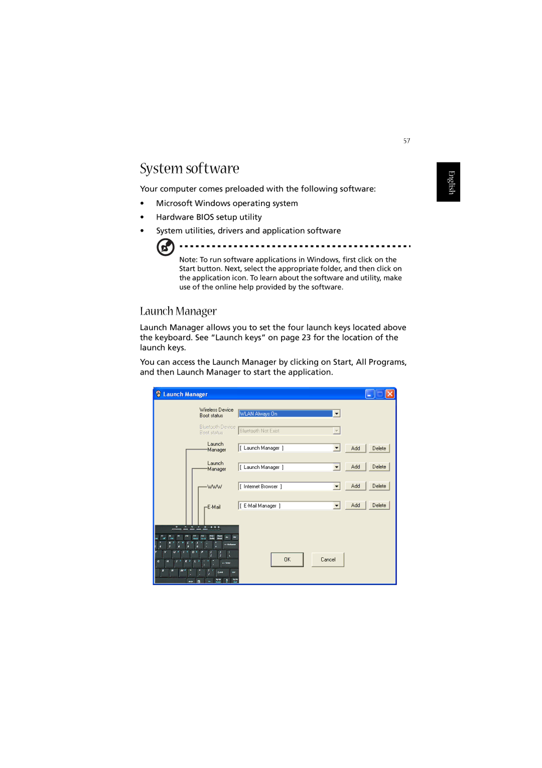 Acer 2010 manual System software, Launch Manager 