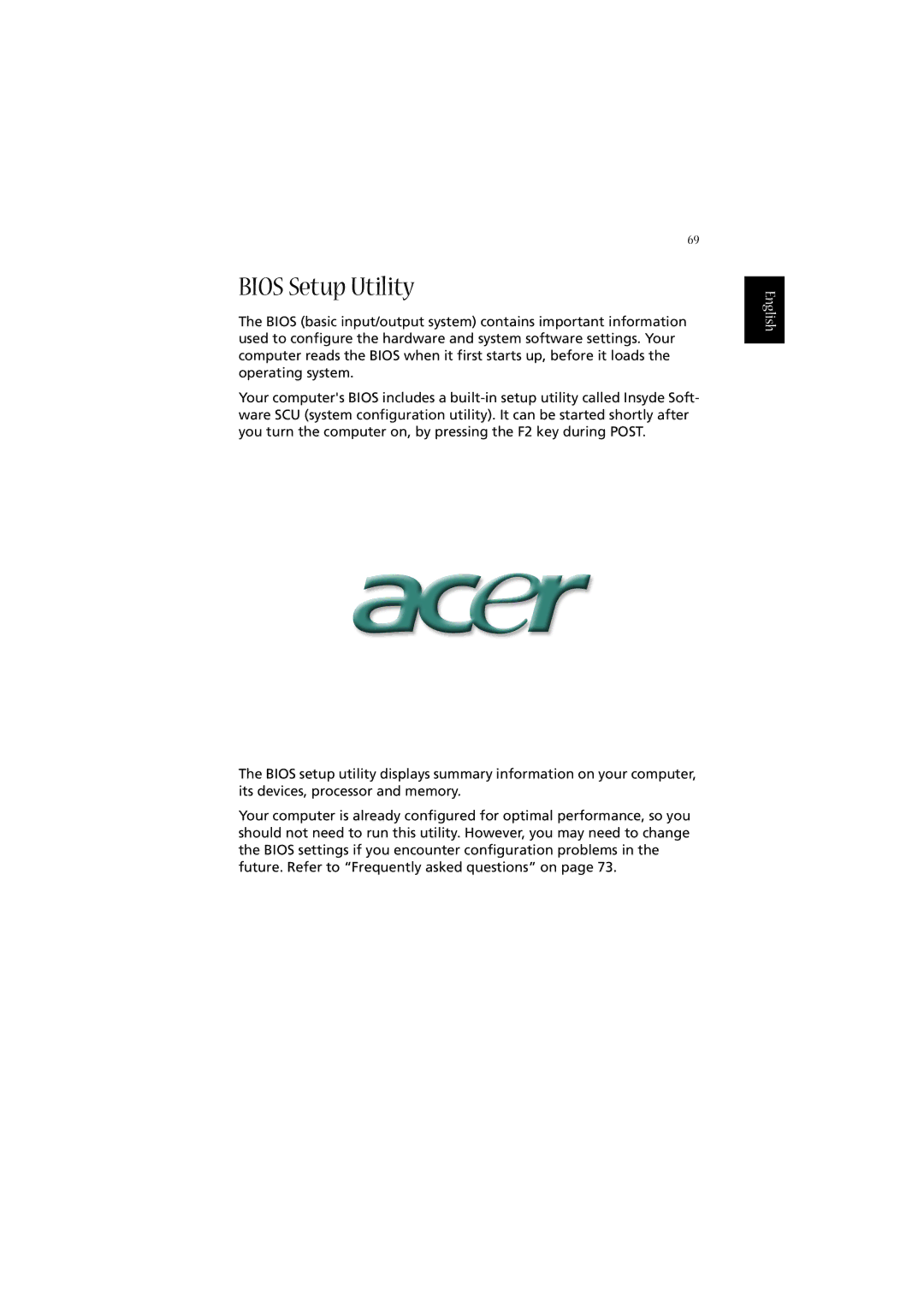 Acer 2010 manual Bios Setup Utility 