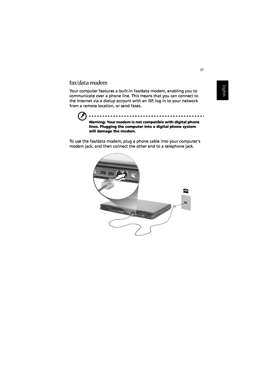 Acer 2010 manual Fax/data modem, English 