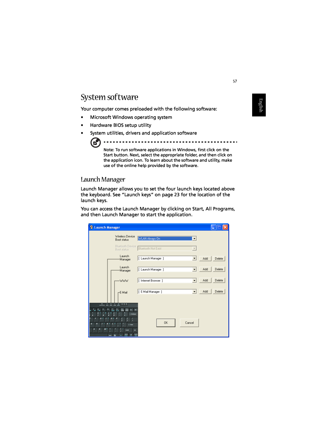 Acer 2010 manual System software, Launch Manager, English 