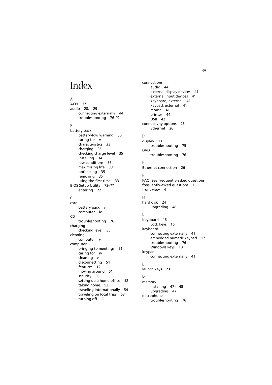 Acer 2020 Series manual Index 