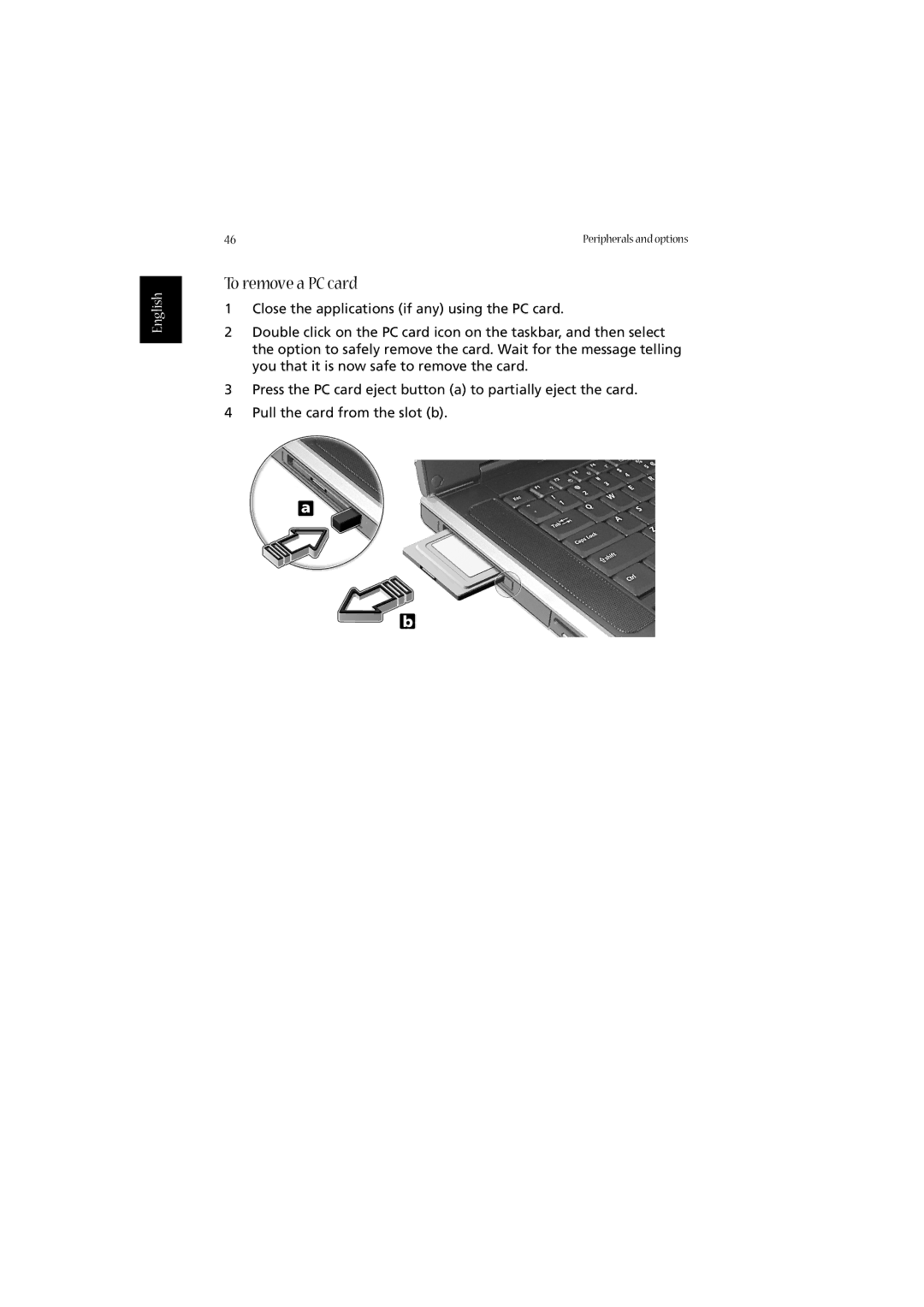 Acer 2020 Series manual To remove a PC card 