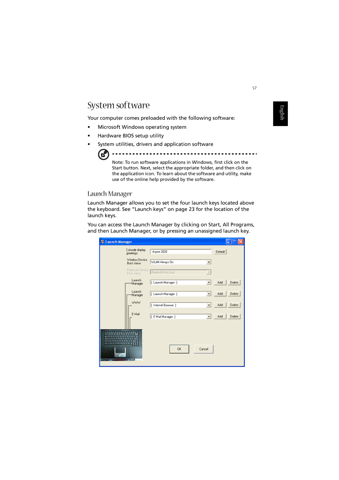 Acer 2020 Series manual System software, Launch Manager 