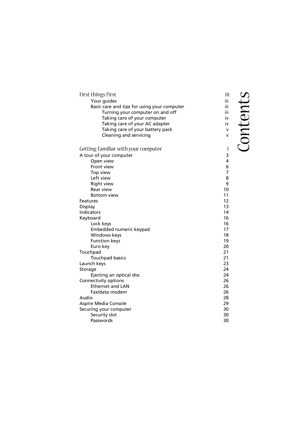 Acer 2020 Series manual Contents 