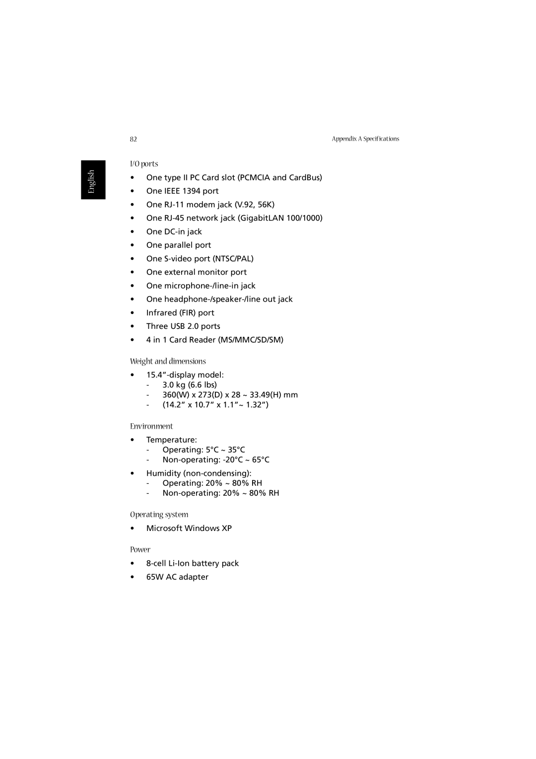 Acer 2020 Series manual Weight and dimensions 