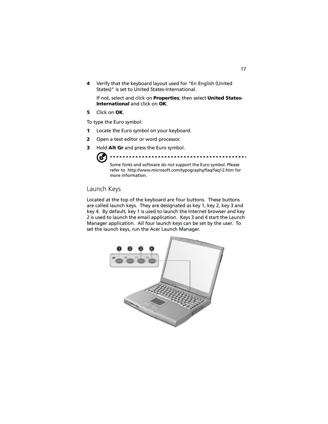 Acer 210 series manual Launch Keys 