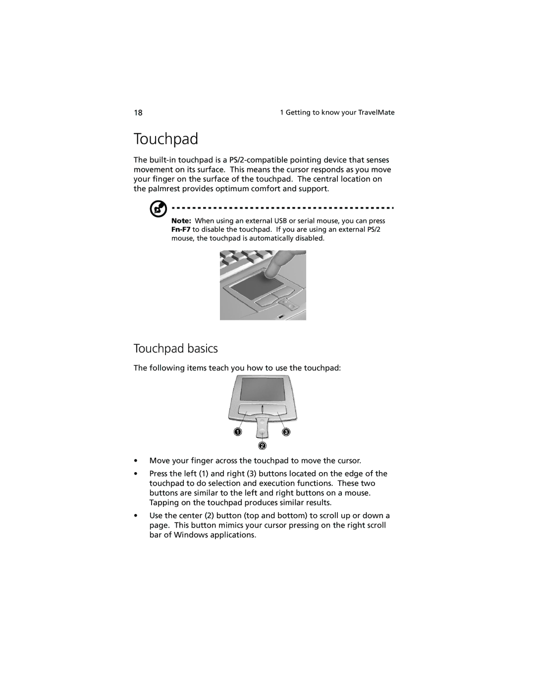 Acer 210 series manual Touchpad basics 