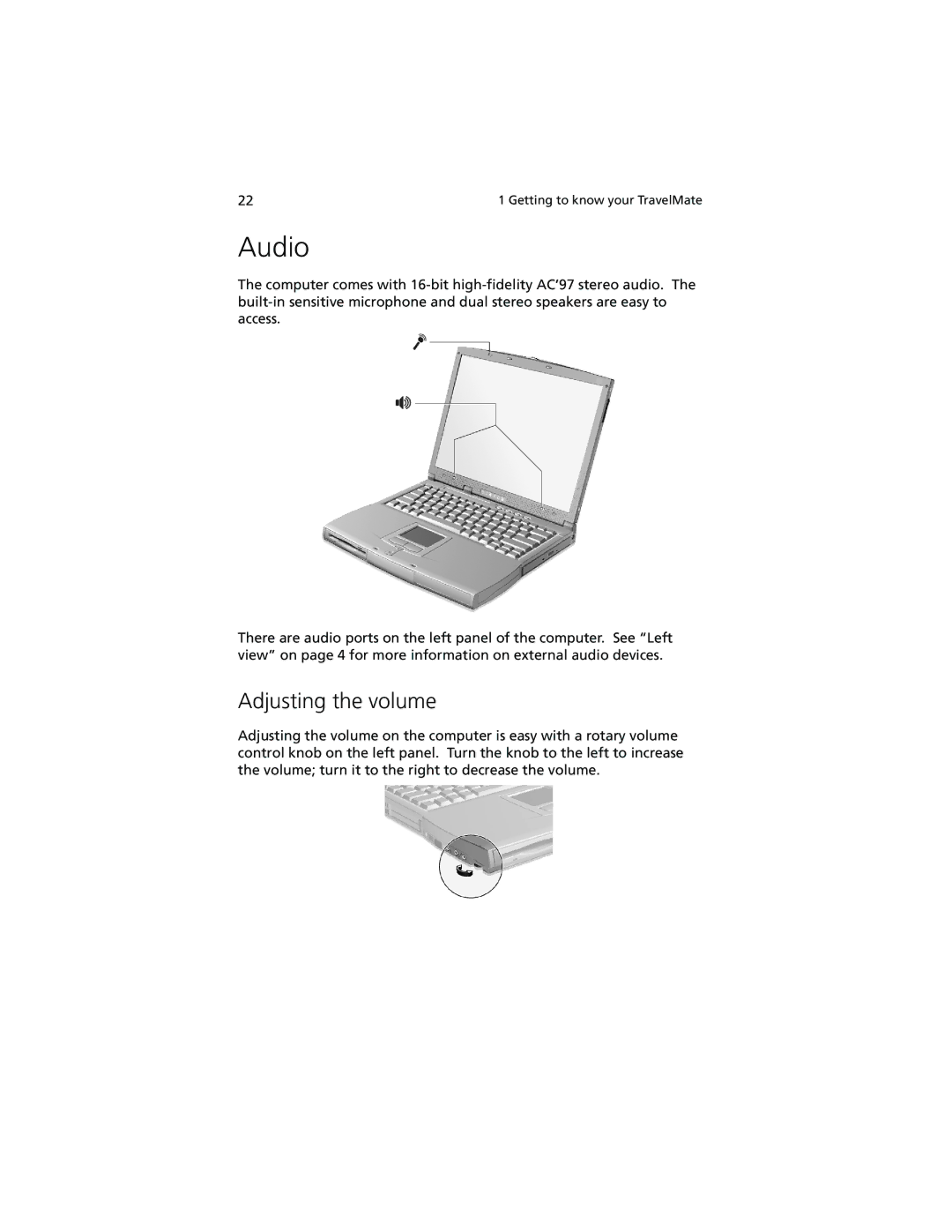 Acer 210 series manual Audio, Adjusting the volume 