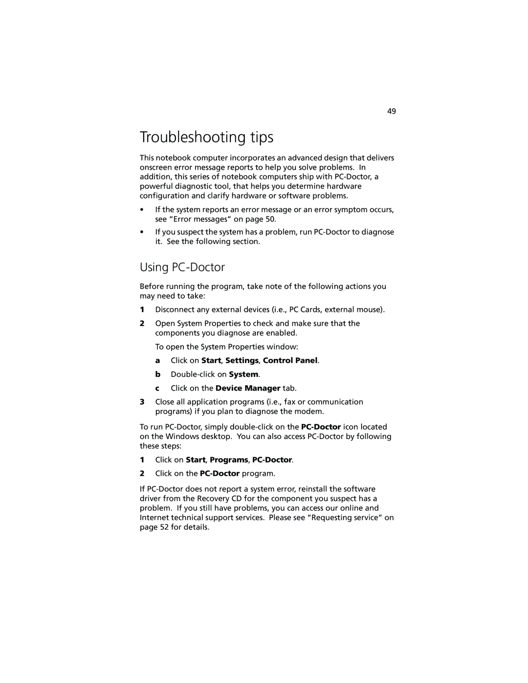 Acer 210 series manual Troubleshooting tips, Using PC-Doctor 