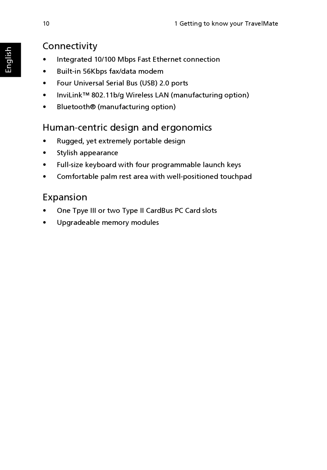 Acer 2100, MS2154W manual Connectivity, Human-centric design and ergonomics, Expansion 