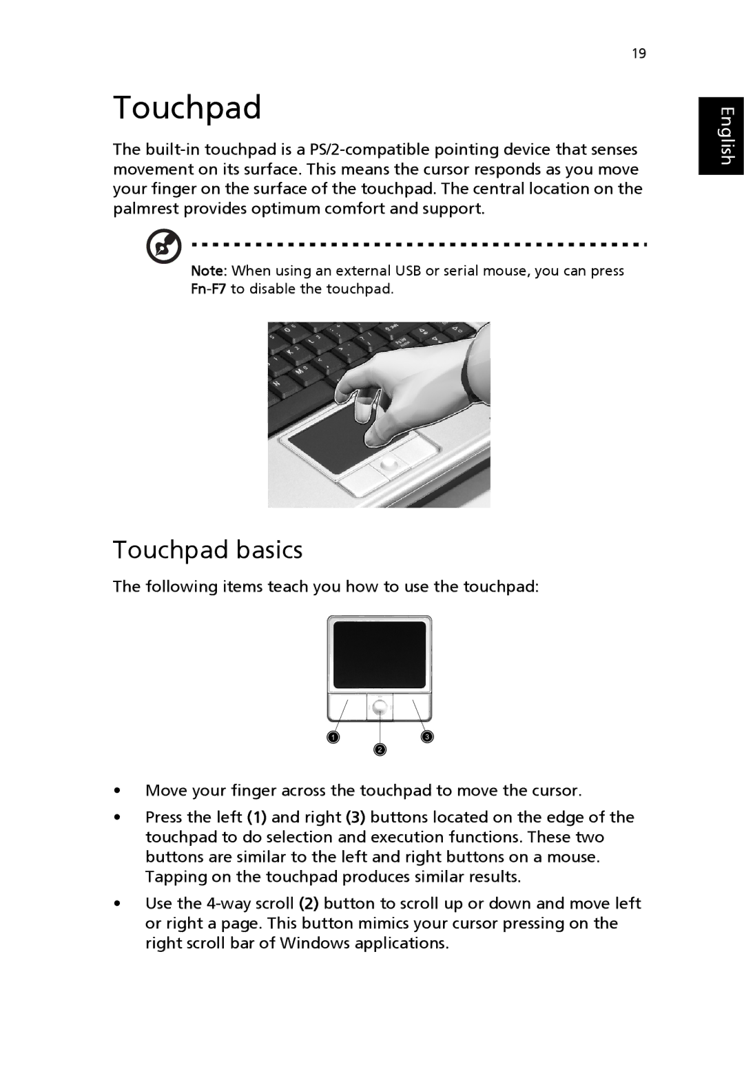 Acer MS2154W, 2100 manual Touchpad basics 