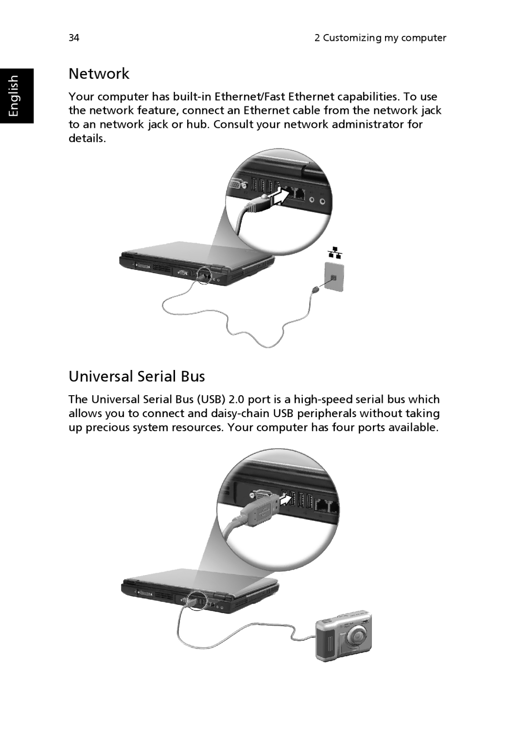 Acer 2100, MS2154W manual Network, Universal Serial Bus 