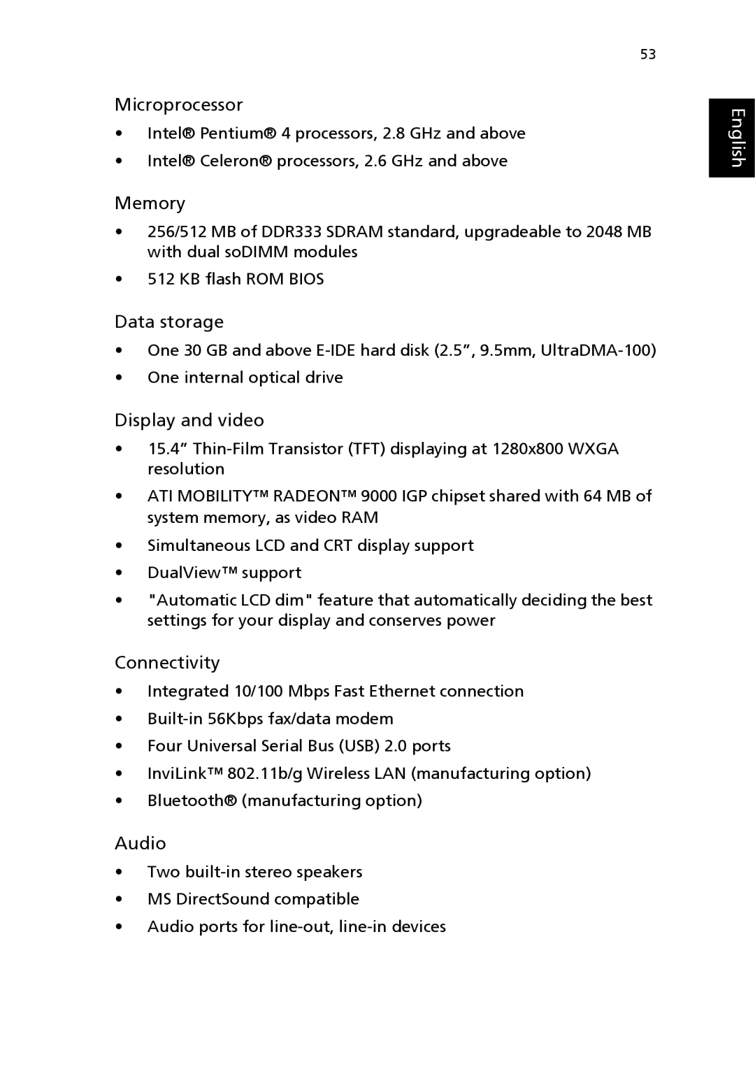 Acer MS2154W, 2100 manual Microprocessor 