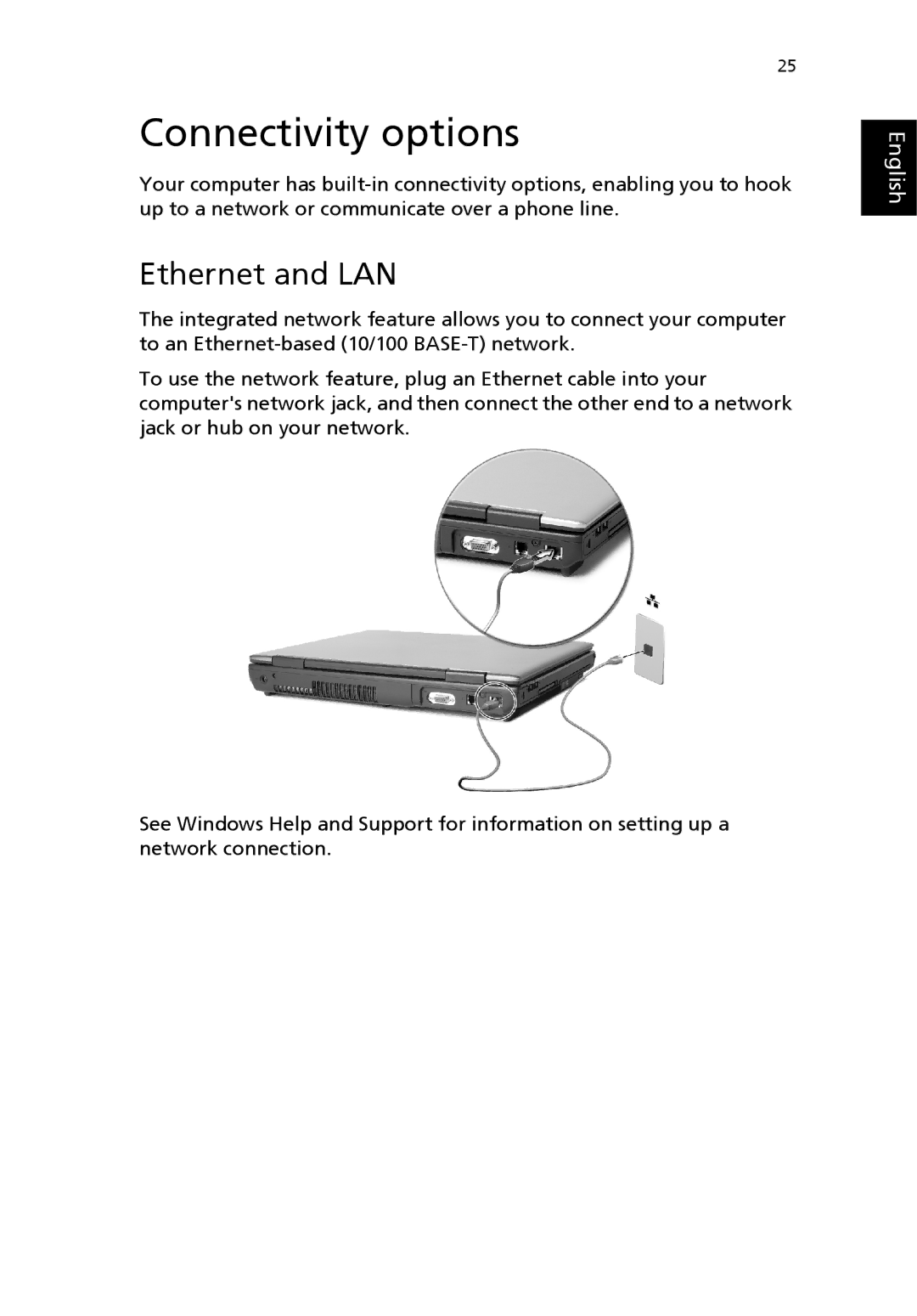 Acer 2700 Series, 2200 Series manual Connectivity options, Ethernet and LAN 