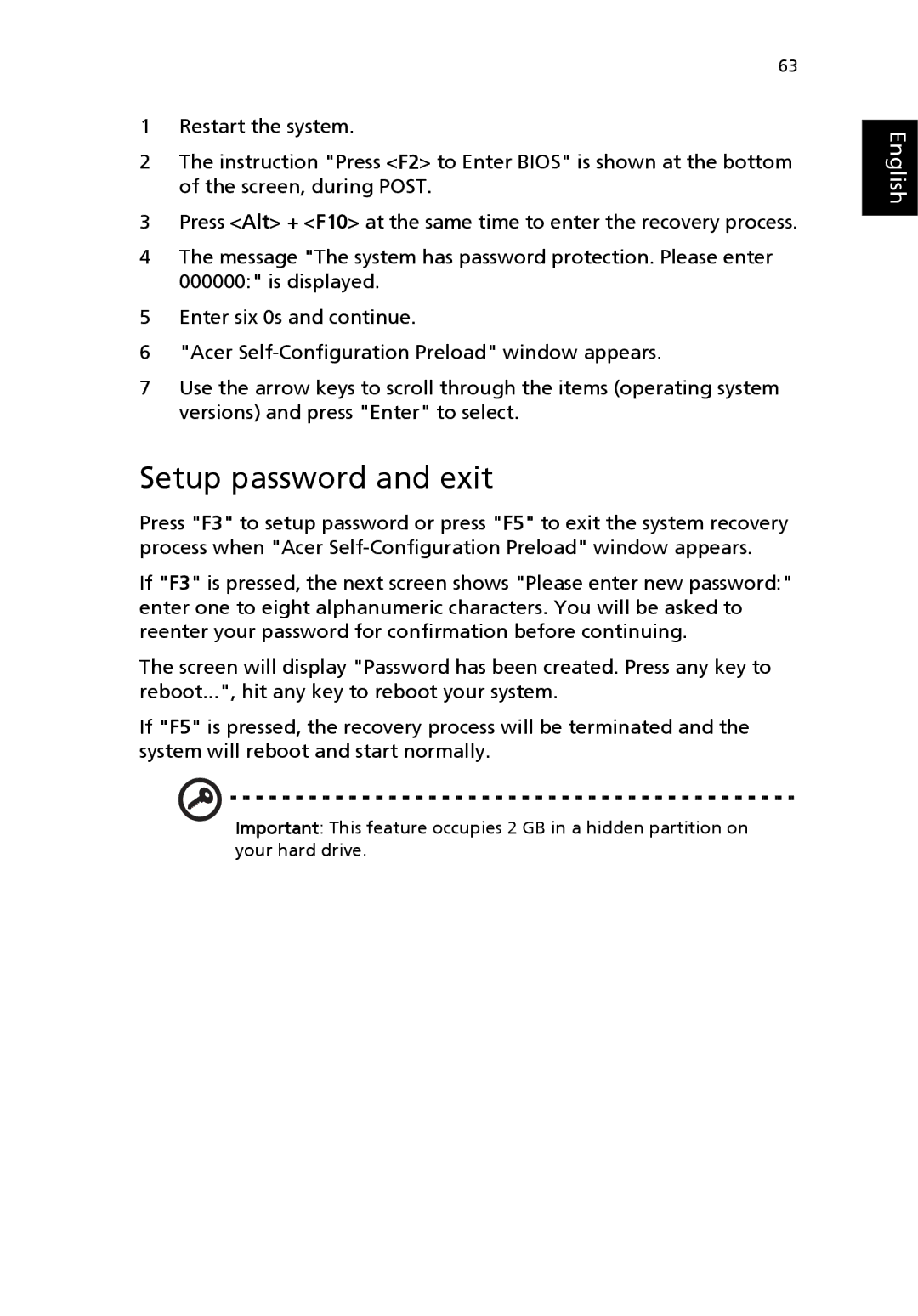 Acer 2700 Series, 2200 Series manual Setup password and exit 