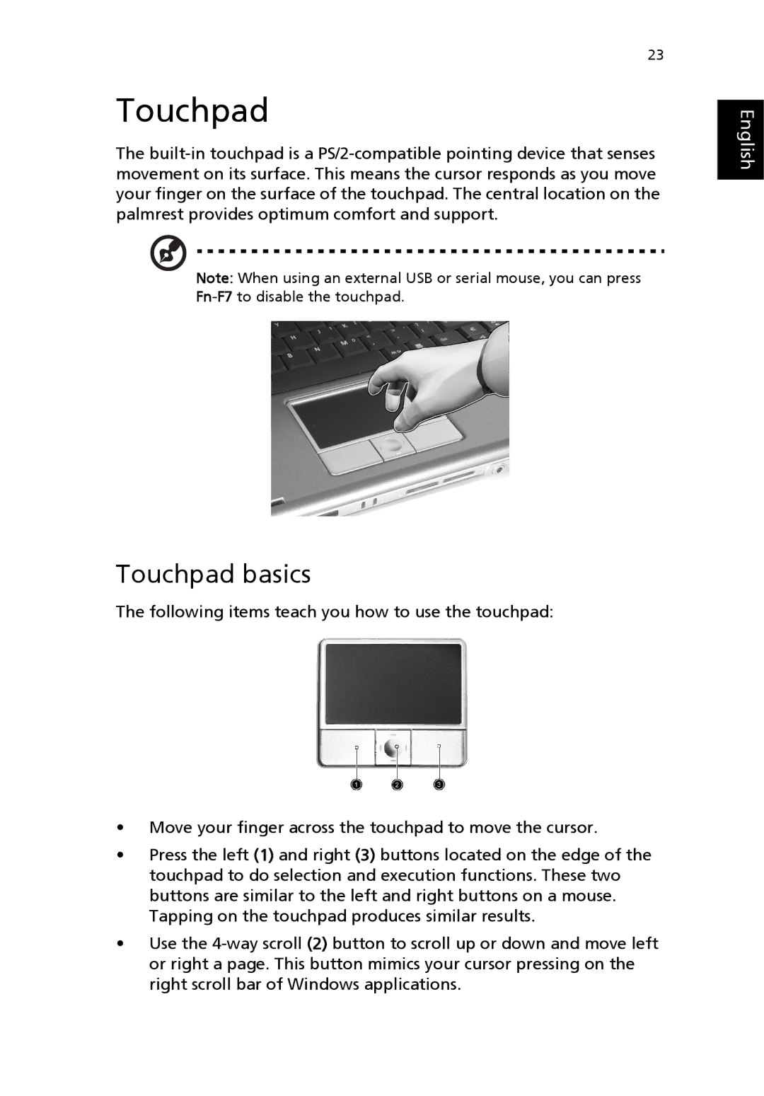 Acer 4000 Series, 2300 Series, 4500 Series manual Touchpad basics 