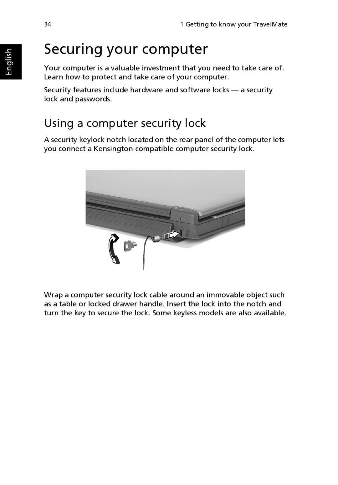 Acer 2300 Series, 4000 Series, 4500 Series manual Securing your computer, Using a computer security lock 