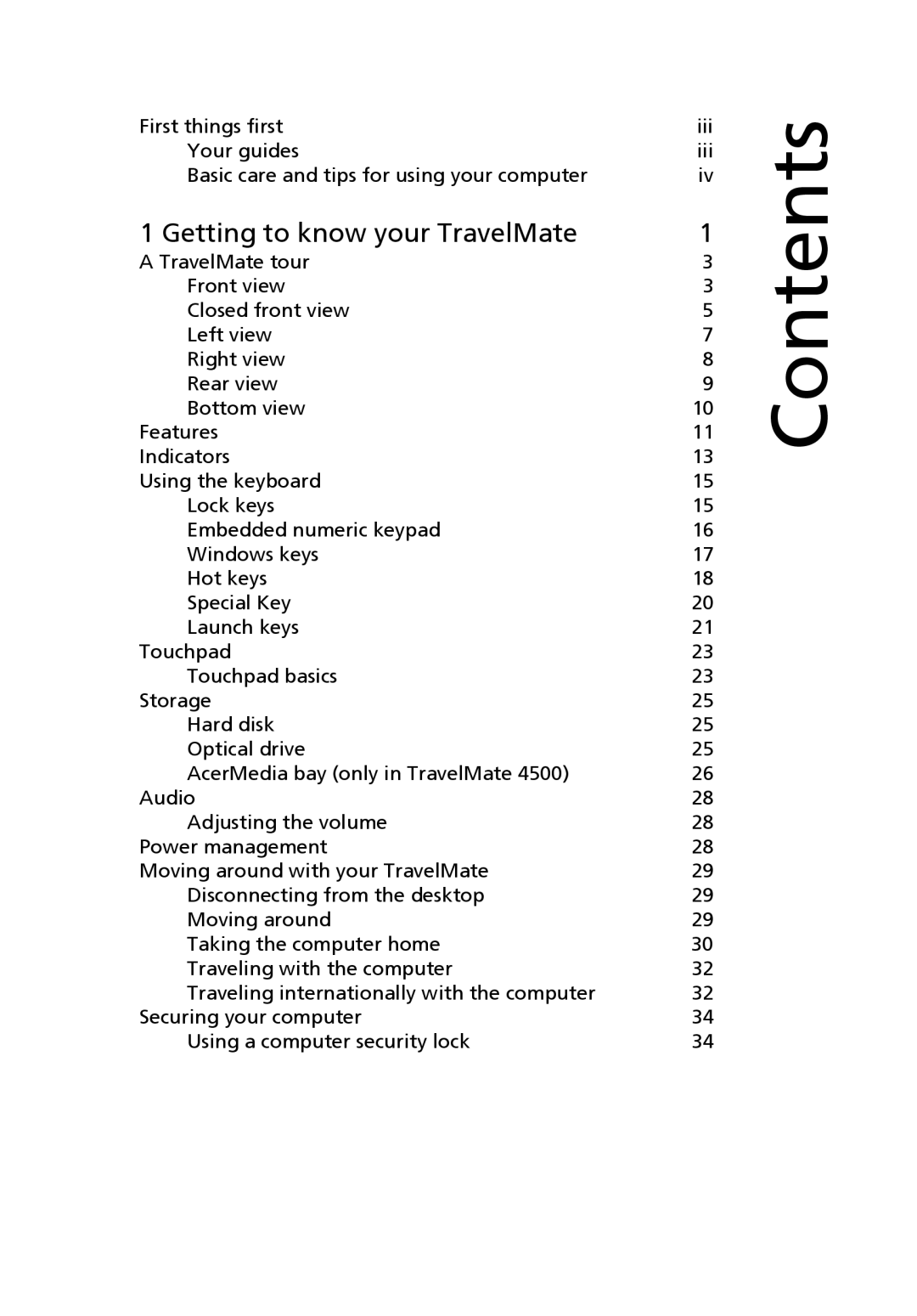 Acer 4000 Series, 2300 Series, 4500 Series manual Contents 