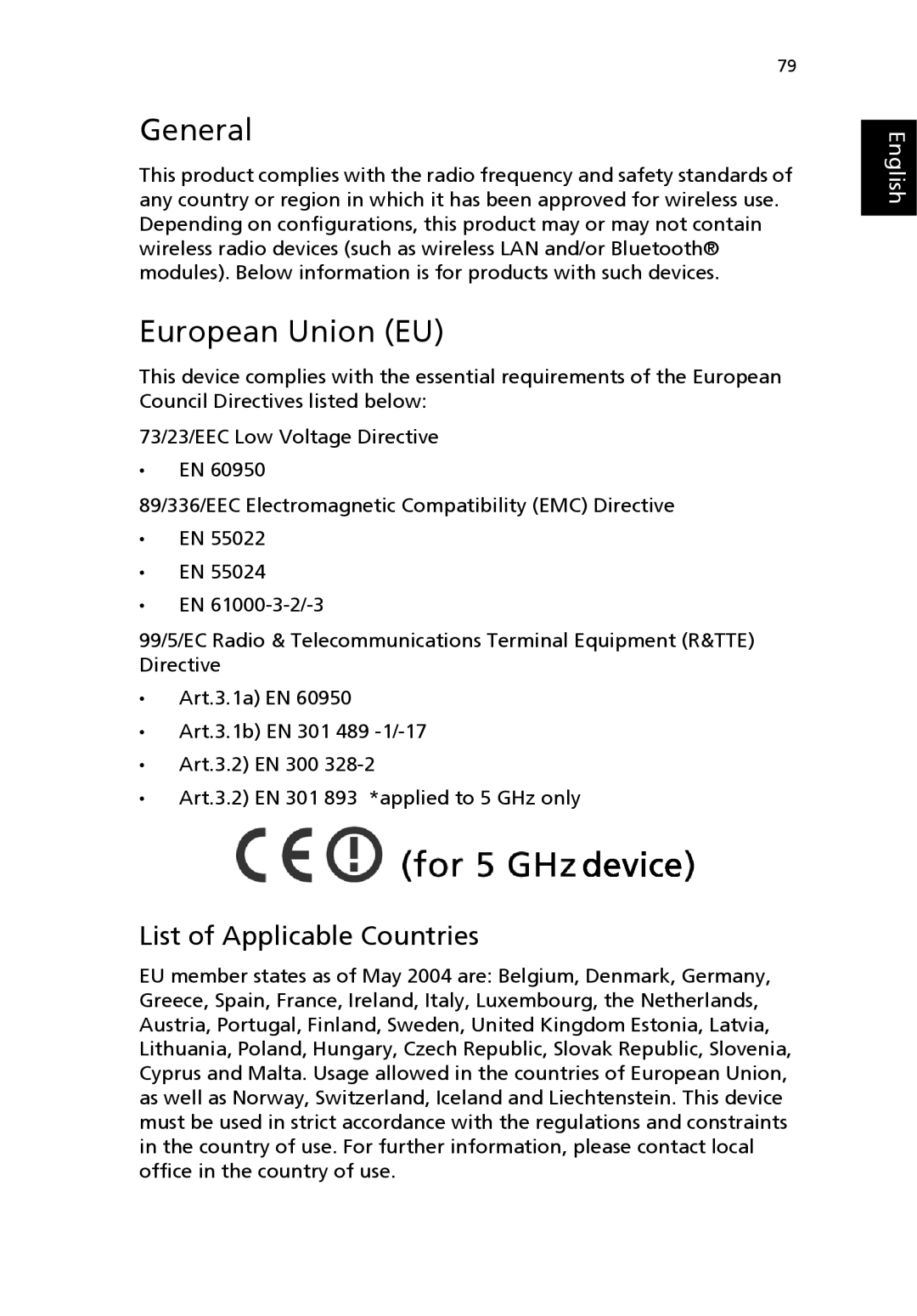 Acer 2300 Series, 4000 Series, 4500 Series manual General, European Union EU 