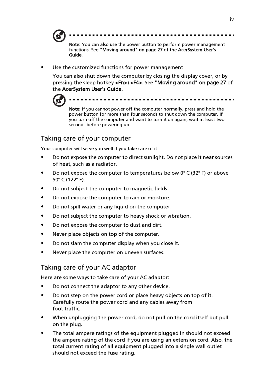 Acer 2310 Series manual Taking care of your computer, Taking care of your AC adaptor 